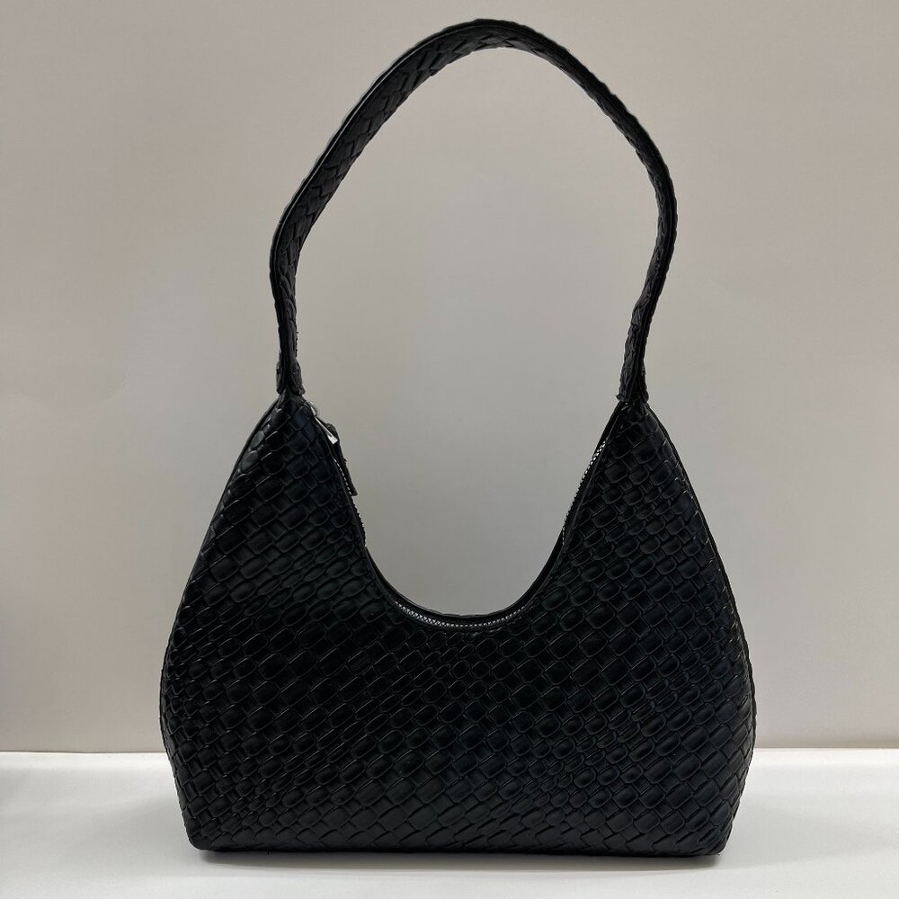 Woven Textured Shoulder Bag in Black - Picture 6 of 11
